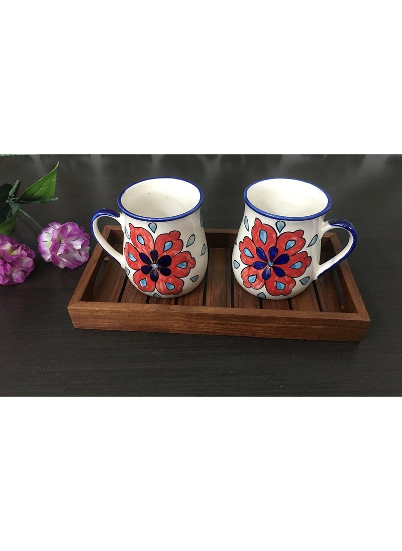 Master Piece Crafts Pink Floral HandPainted Microwave Safe Designer Tea Coffee Mugs in CeramicCeramic Milk Coffee Mugs Set of 2 Beverage Chai Cups Set Dinkware Tableware