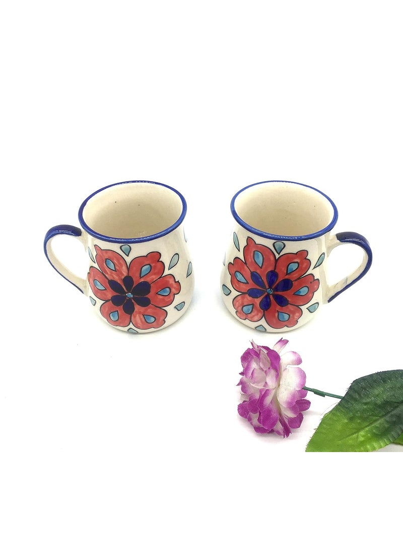 Master Piece Crafts Pink Floral HandPainted Microwave Safe Designer Tea Coffee Mugs in CeramicCeramic Milk Coffee Mugs Set of 2 Beverage Chai Cups Set Dinkware Tableware