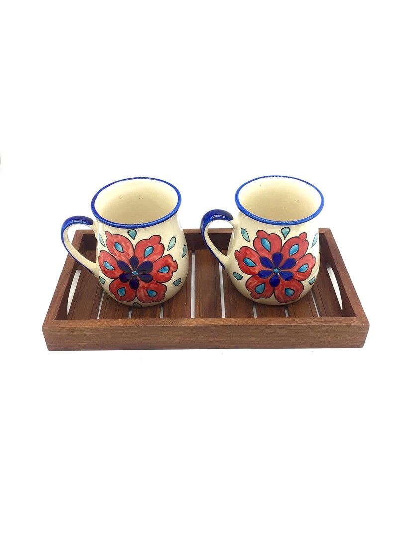 Master Piece Crafts Pink Floral HandPainted Microwave Safe Designer Tea Coffee Mugs in CeramicCeramic Milk Coffee Mugs Set of 2 Beverage Chai Cups Set Dinkware Tableware