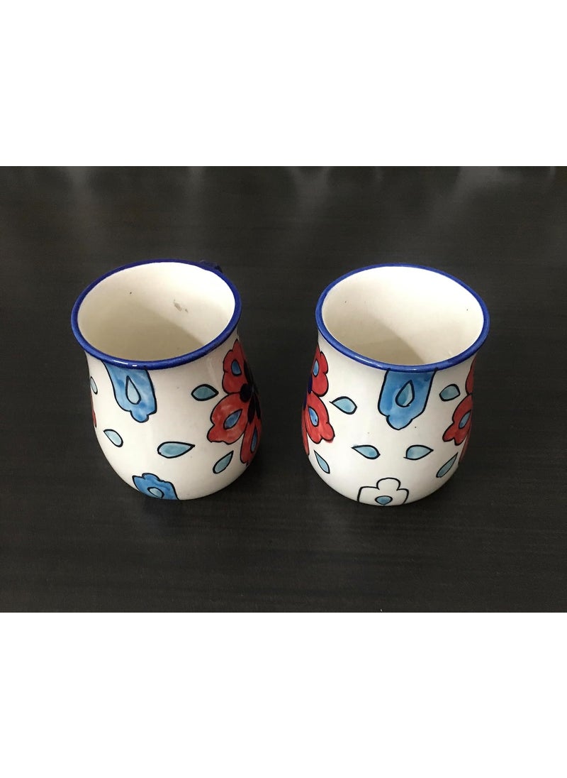 Master Piece Crafts Pink Floral HandPainted Microwave Safe Designer Tea Coffee Mugs in CeramicCeramic Milk Coffee Mugs Set of 2 Beverage Chai Cups Set Dinkware Tableware