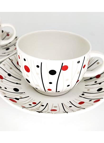 Dandy lines England by DATA Rani Cups and Saucers with Abstract Dots Tea Cup and Saucer Set Mugs and Saucers 51003 Pack of 12