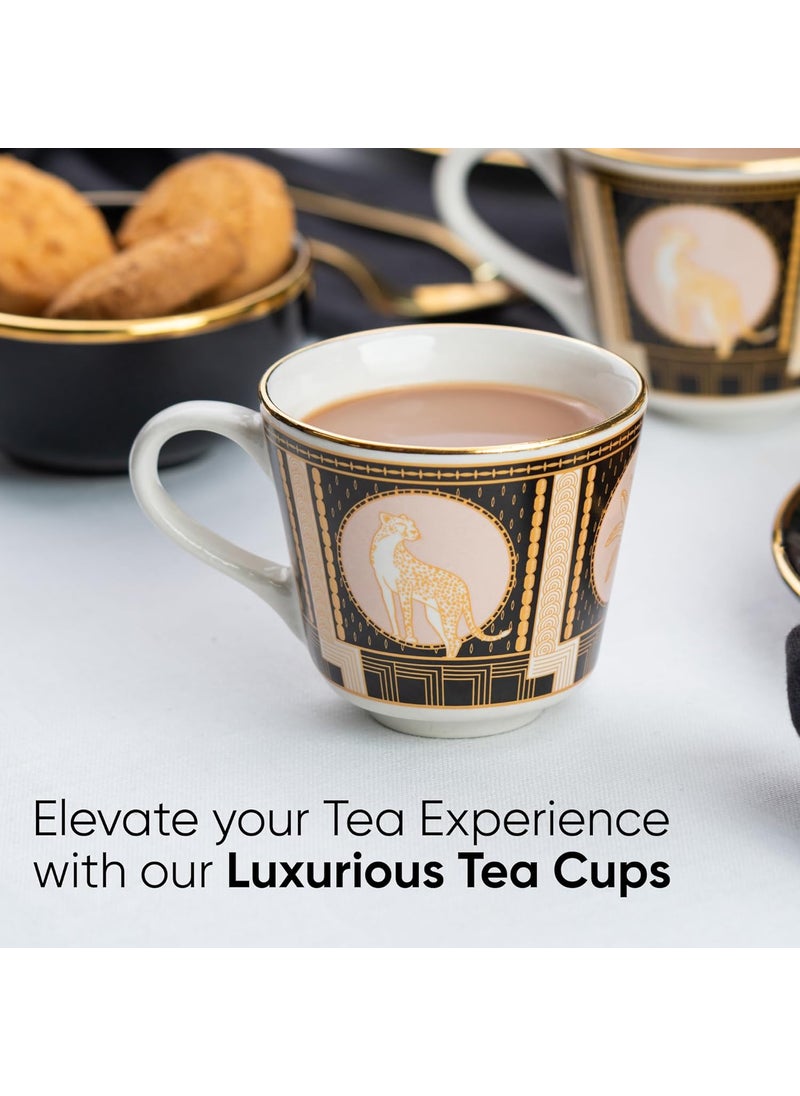 Shay Ceramic Tea Cups Set of 6 Luxe180ml Tea Cup Set of 6 Glossy Finish Premium Porcelain Tea Set Ceramic Tea Cup Small Cups for Tea The Step Tea Cups Luxe Multicolour