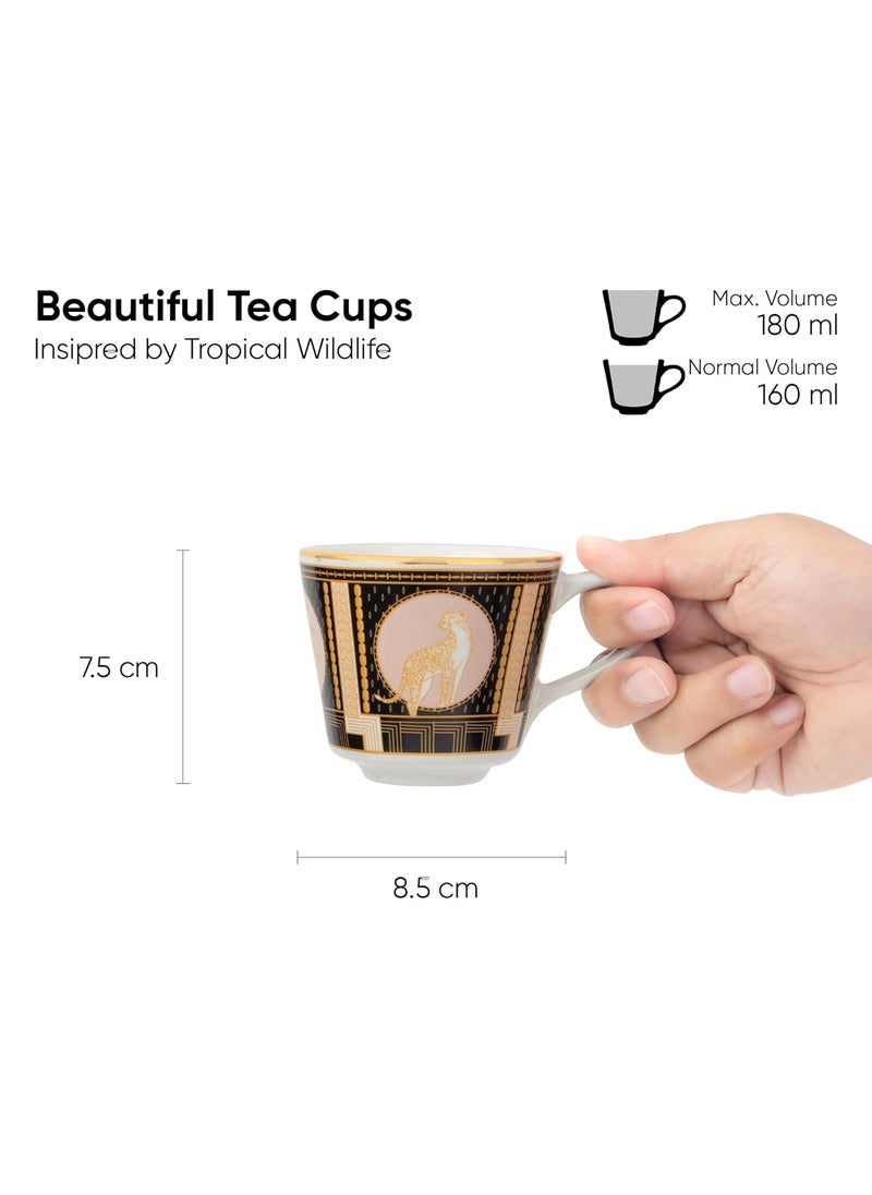 Shay Ceramic Tea Cups Set of 6 Luxe180ml Tea Cup Set of 6 Glossy Finish Premium Porcelain Tea Set Ceramic Tea Cup Small Cups for Tea The Step Tea Cups Luxe Multicolour