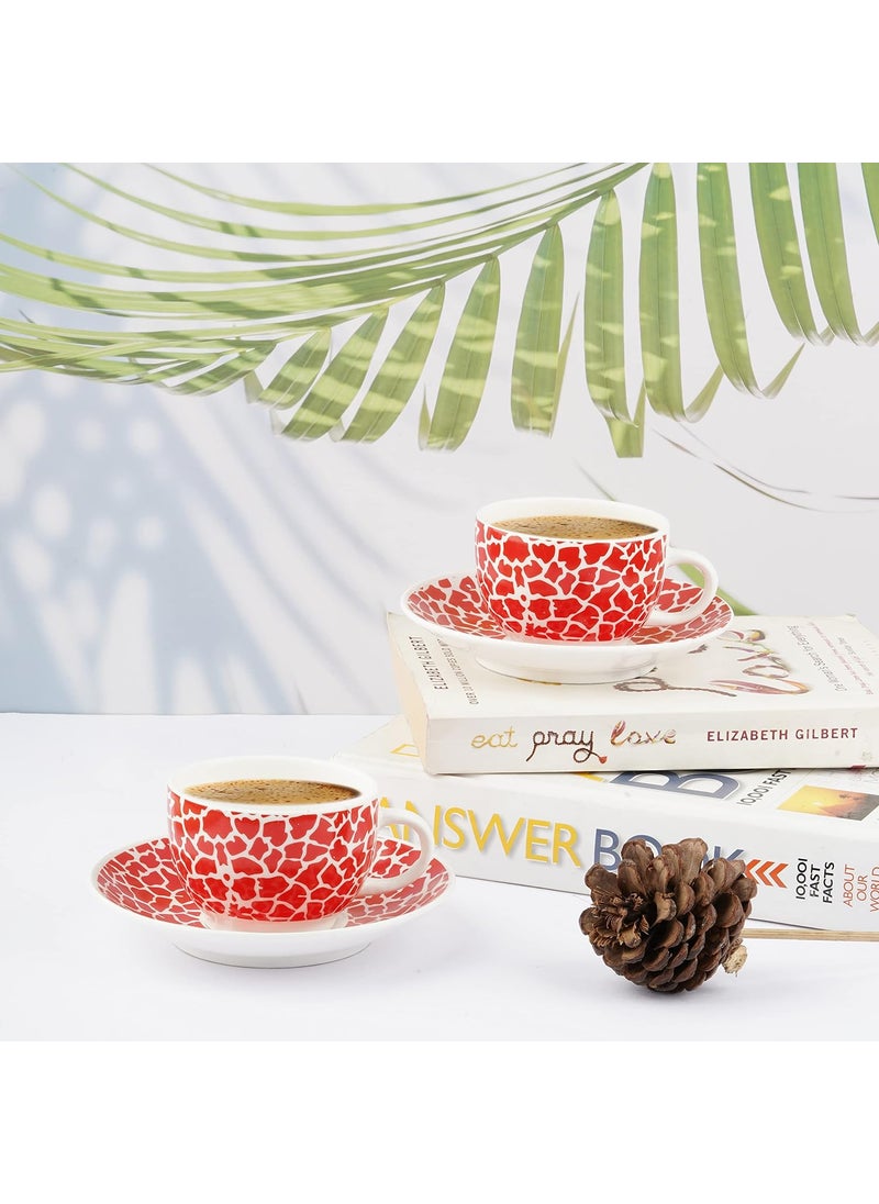Dandy lines England by DATA Rani Cups and Saucers in Red Animal Print 51009 Pack of 12