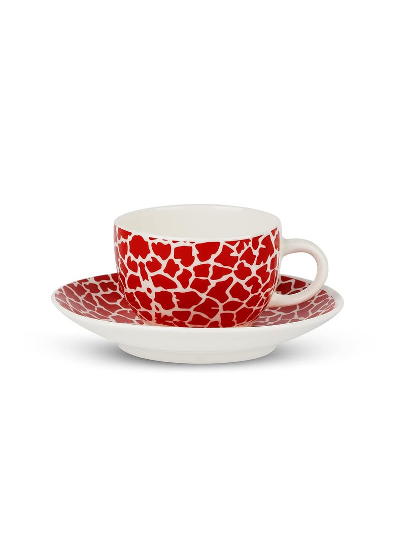 Dandy lines England by DATA Rani Cups and Saucers in Red Animal Print 51009 Pack of 12