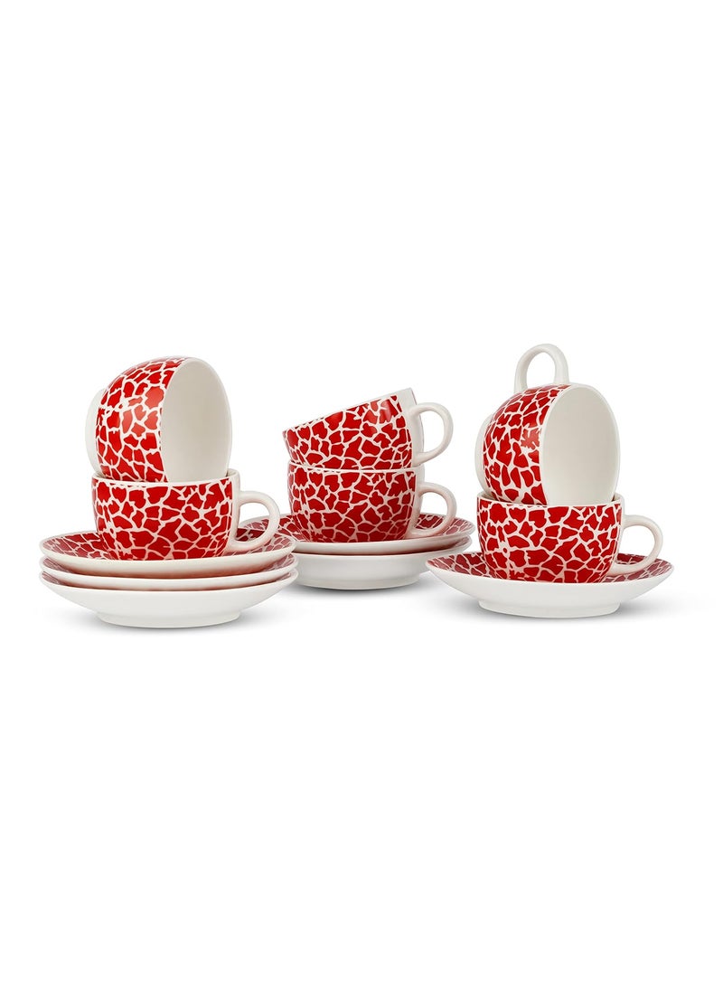 Dandy lines England by DATA Rani Cups and Saucers in Red Animal Print 51009 Pack of 12