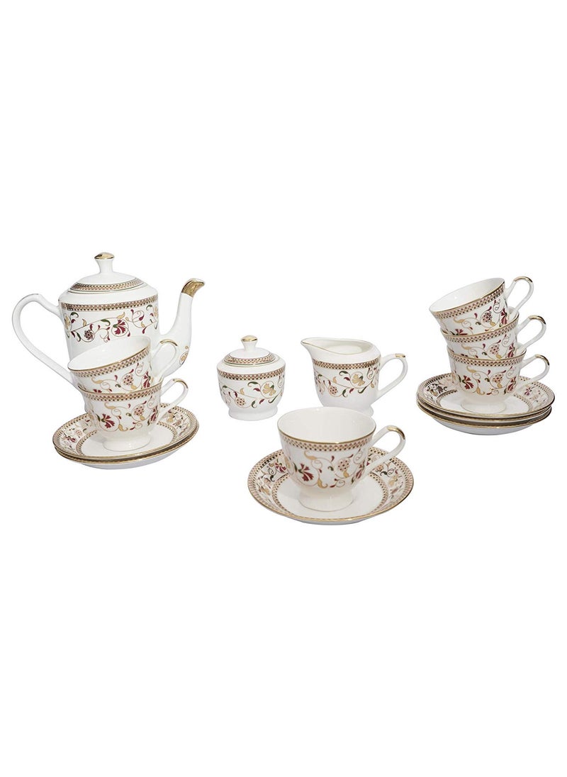 EEzra BP Bharat Uber Fine Bone China Cups Saucers Tea Set Pot Kettle for Coffee Tea Set of 15 Pcs Gold