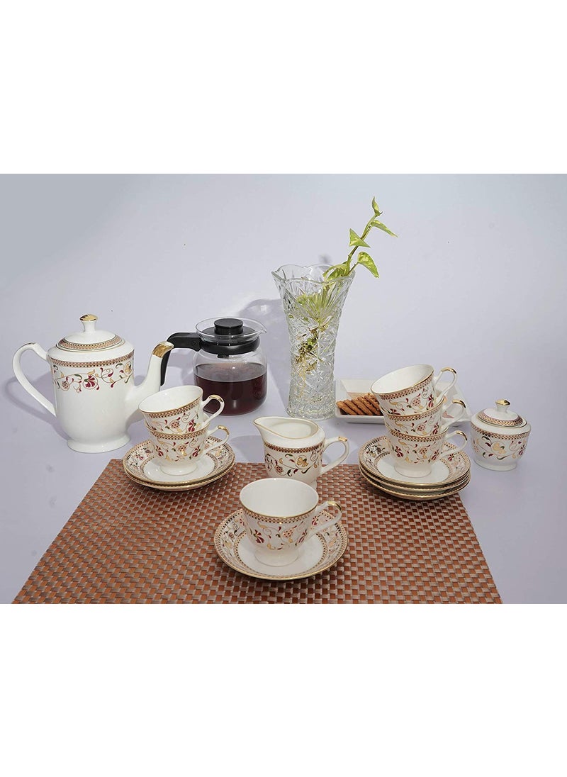 EEzra BP Bharat Uber Fine Bone China Cups Saucers Tea Set Pot Kettle for Coffee Tea Set of 15 Pcs Gold