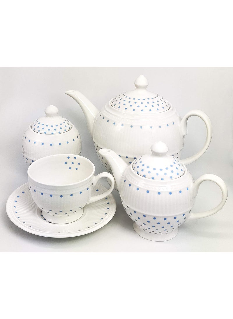 Dandy Lines Bone China Crown Tea Set Dots Blue Pack of 18