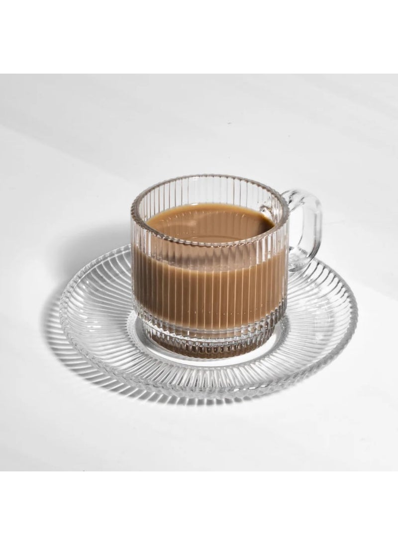 MARTVIA Premium Classic Glass Tea Coffee Cup and Saucer 250 ML for Transparent Espresso Cappuccino Cups and Saucer Set for Coffee Green Tea Lemon Tea More Royal Set 6 Cup and 6 Saucer