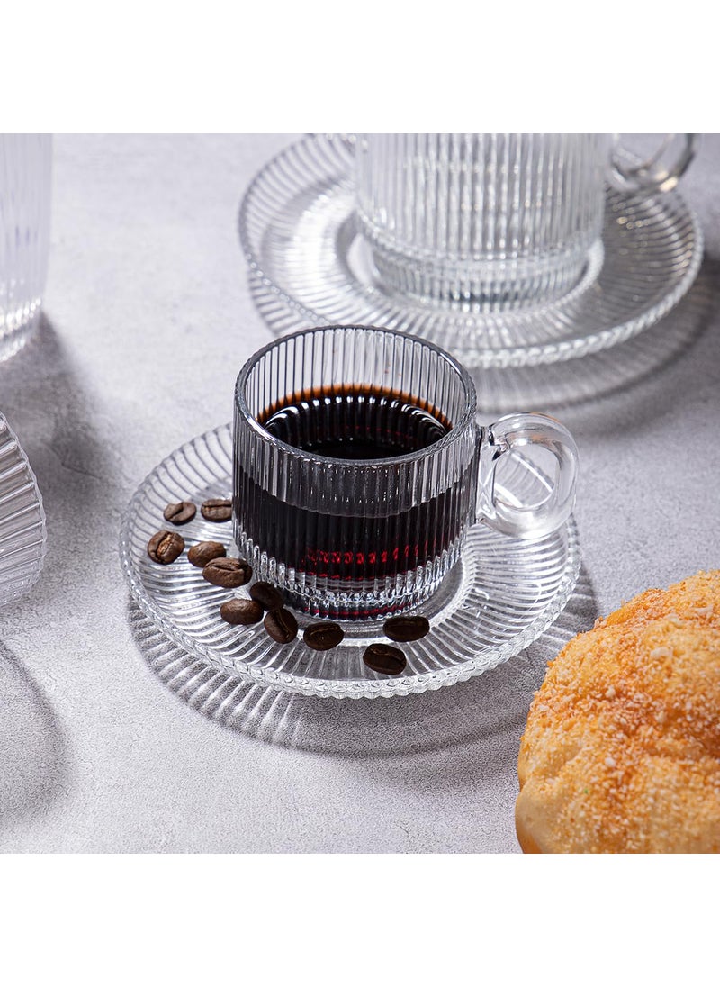 MARTVIA Premium Classic Glass Tea Coffee Cup and Saucer 250 ML for Transparent Espresso Cappuccino Cups and Saucer Set for Coffee Green Tea Lemon Tea More Royal Set 6 Cup and 6 Saucer