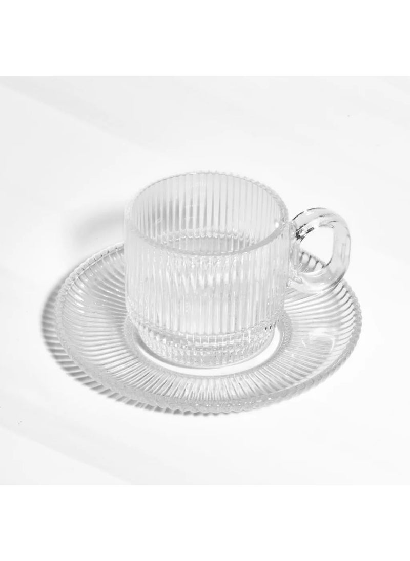 MARTVIA Premium Classic Glass Tea Coffee Cup and Saucer 250 ML for Transparent Espresso Cappuccino Cups and Saucer Set for Coffee Green Tea Lemon Tea More Royal Set 6 Cup and 6 Saucer