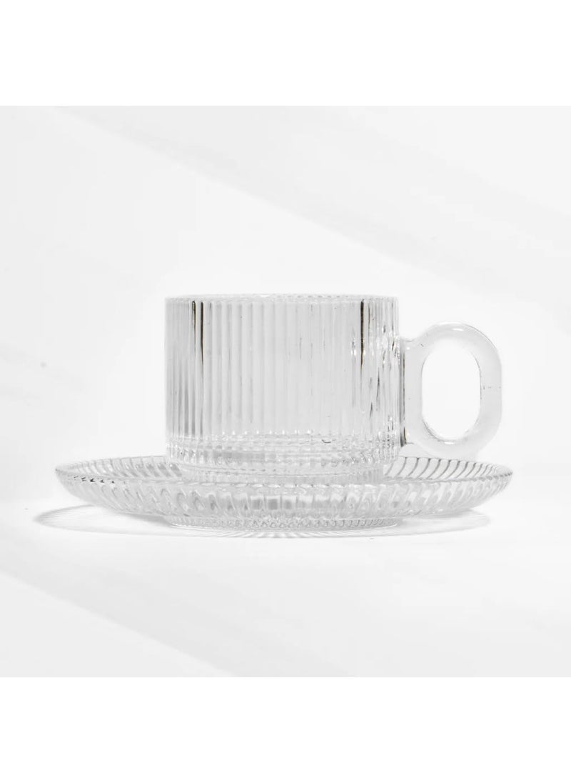 MARTVIA Premium Classic Glass Tea Coffee Cup and Saucer 250 ML for Transparent Espresso Cappuccino Cups and Saucer Set for Coffee Green Tea Lemon Tea More Royal Set 6 Cup and 6 Saucer