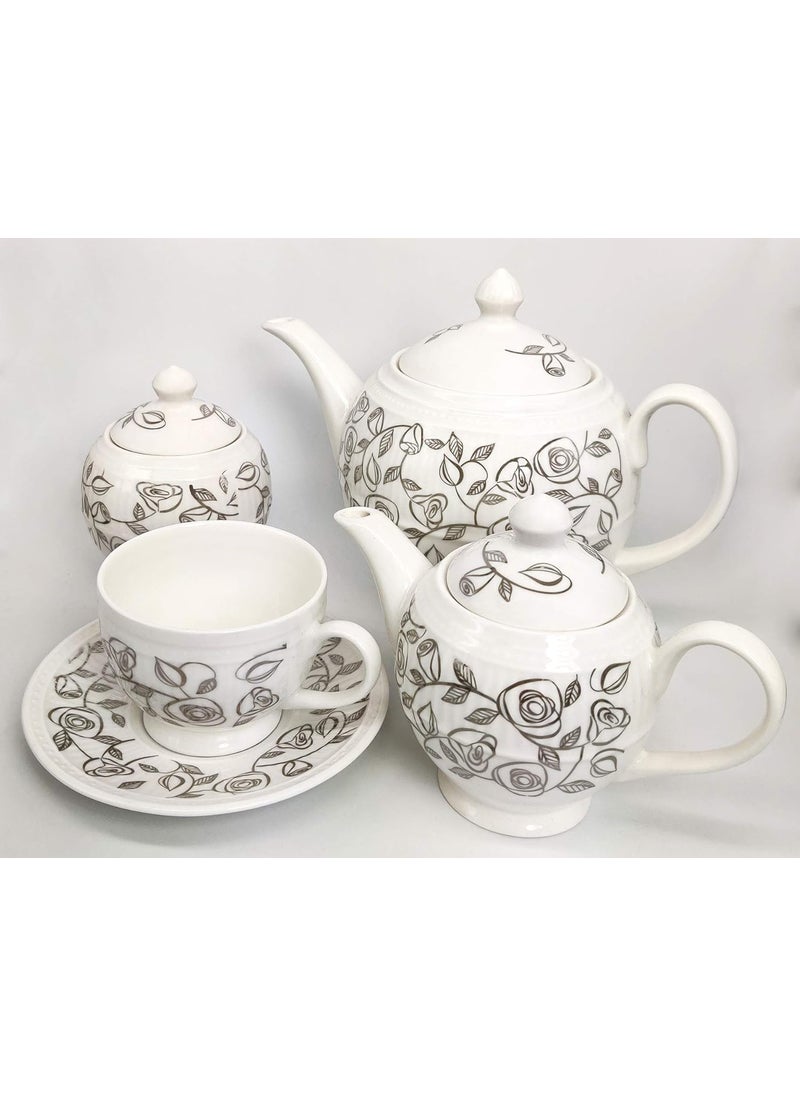 Dandy Lines Bone China Crown Tea Set Platinum Carpet Silver Pack of 18