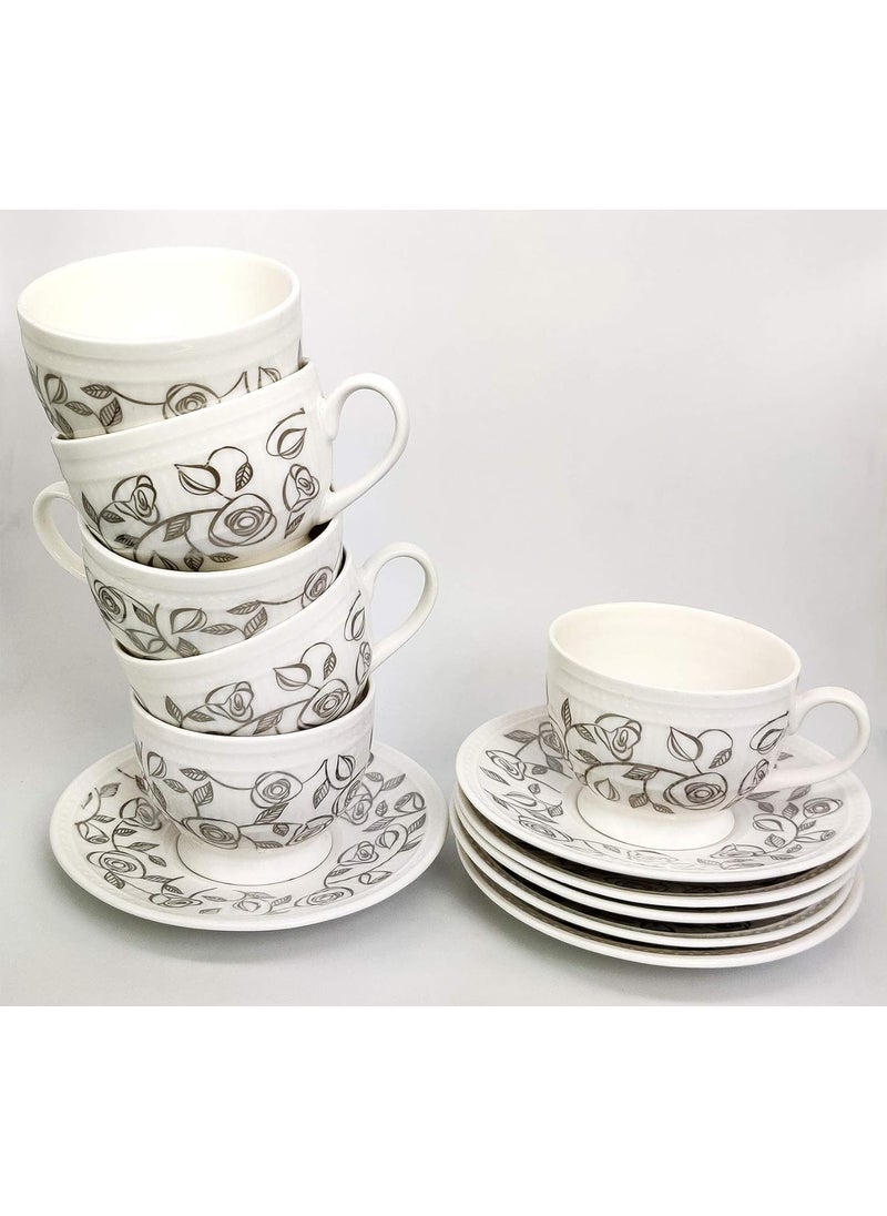 Dandy Lines Bone China Crown Tea Set Platinum Carpet Silver Pack of 18