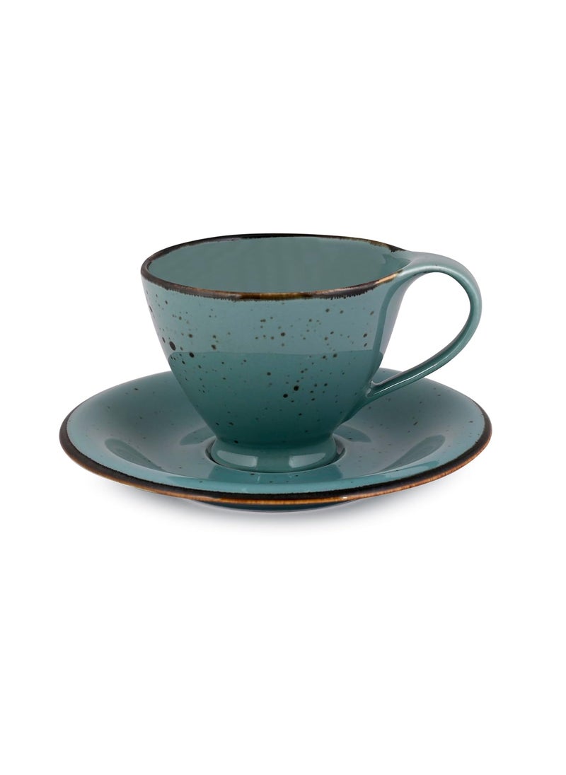 Hitkari Pottries Porcelain Rustic Glaze Cup Saucer Set of 12Pc Cup Saucer for 6 for Morning Evening Tea 6 Cups 6 Saucer with Elegant Design AP119