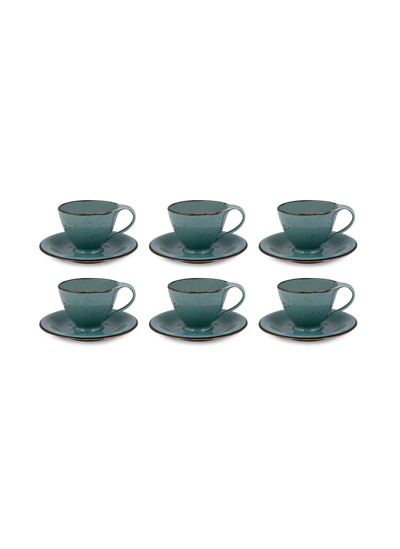 Hitkari Pottries Porcelain Rustic Glaze Cup Saucer Set of 12Pc Cup Saucer for 6 for Morning Evening Tea 6 Cups 6 Saucer with Elegant Design AP119