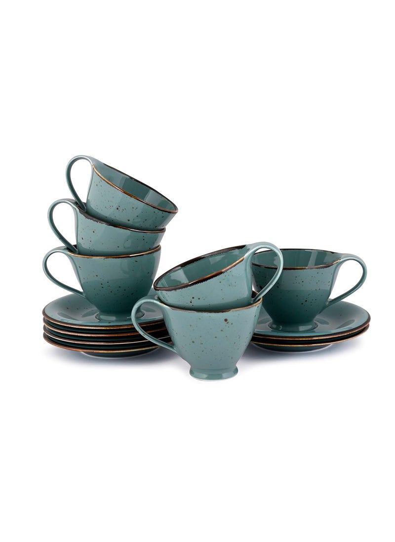 Hitkari Pottries Porcelain Rustic Glaze Cup Saucer Set of 12Pc Cup Saucer for 6 for Morning Evening Tea 6 Cups 6 Saucer with Elegant Design AP119