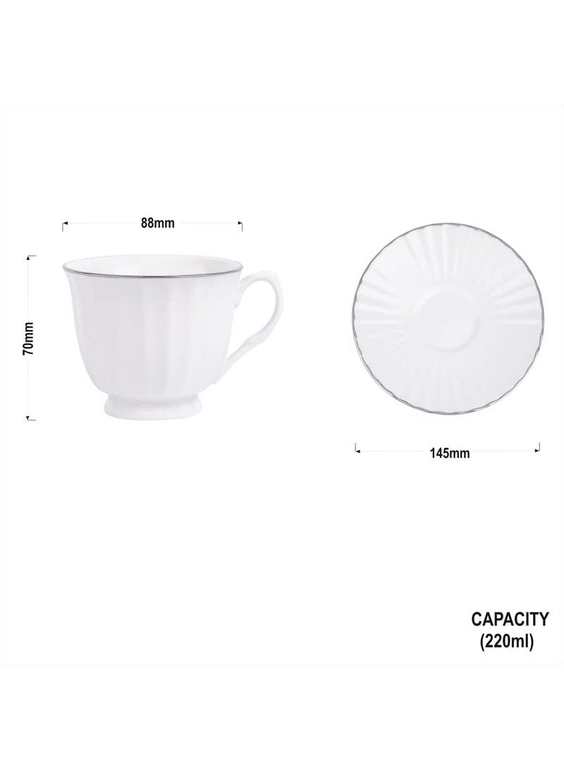 Dandy Lines Classic Cups and Saucers in Platinum 50005 Pack of 12