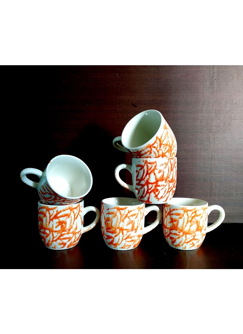 MOODY PANDA Blossom Series Cup Set of 6 Tea Cups Ceramic 150 ml Colorful Cups Orange Cups