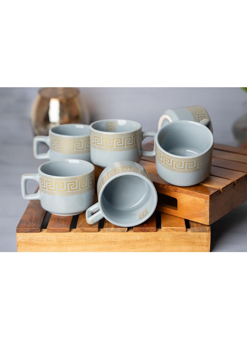 CHEENI MAATI Set of 6 Small Tea Coffee Chai Serving Cups Ceramic Mug Printed Serving TeaCoffee Cups Set Clay Cup 150 ml Round Shape 150ML Pack of 6 Multicolor White Cup Set Grey