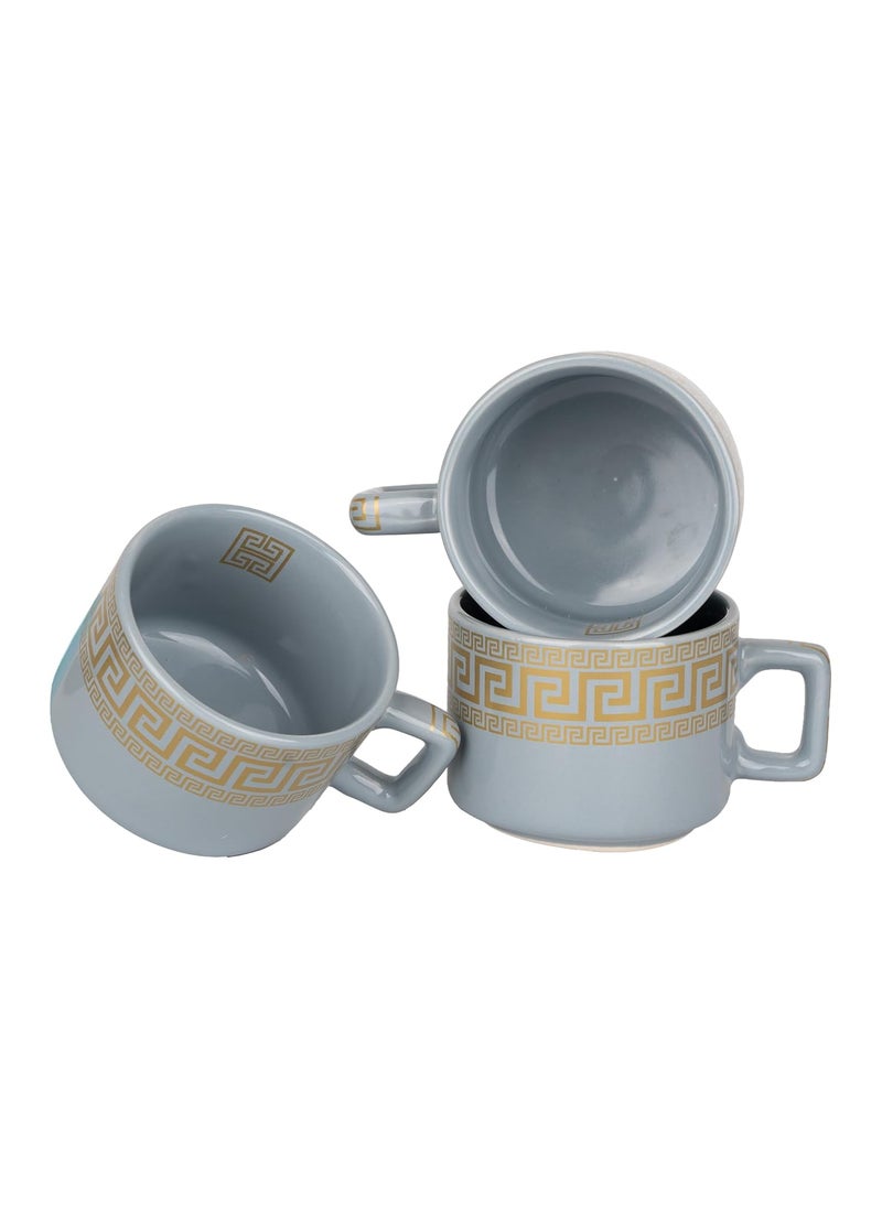 CHEENI MAATI Set of 6 Small Tea Coffee Chai Serving Cups Ceramic Mug Printed Serving TeaCoffee Cups Set Clay Cup 150 ml Round Shape 150ML Pack of 6 Multicolor White Cup Set Grey