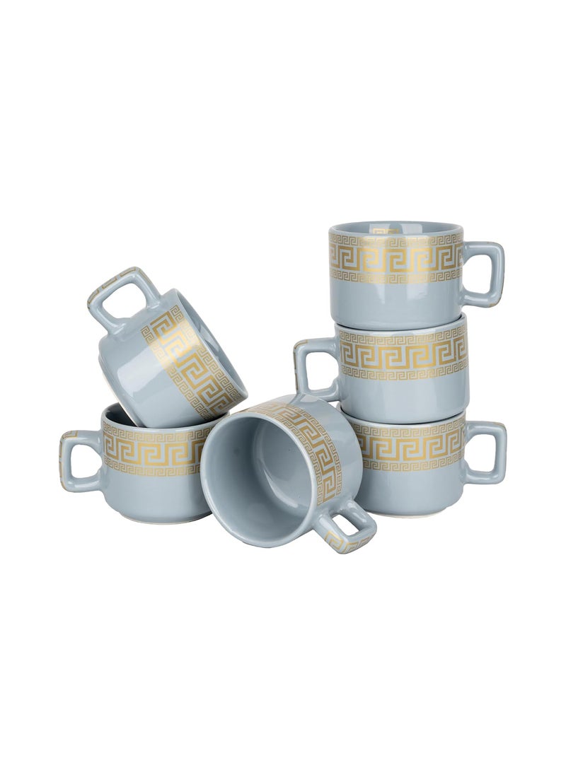 CHEENI MAATI Set of 6 Small Tea Coffee Chai Serving Cups Ceramic Mug Printed Serving TeaCoffee Cups Set Clay Cup 150 ml Round Shape 150ML Pack of 6 Multicolor White Cup Set Grey
