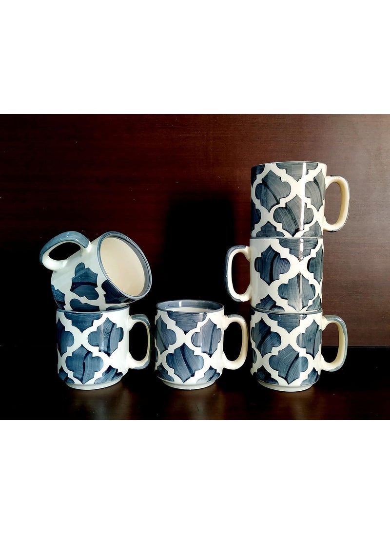 MOODY PANDA Large Handcrafted Cup Set of 6 Cup Set Set of 6 Cups Stoneware Tea Cups 200 ml Designer Cups Coffee Cups Grey