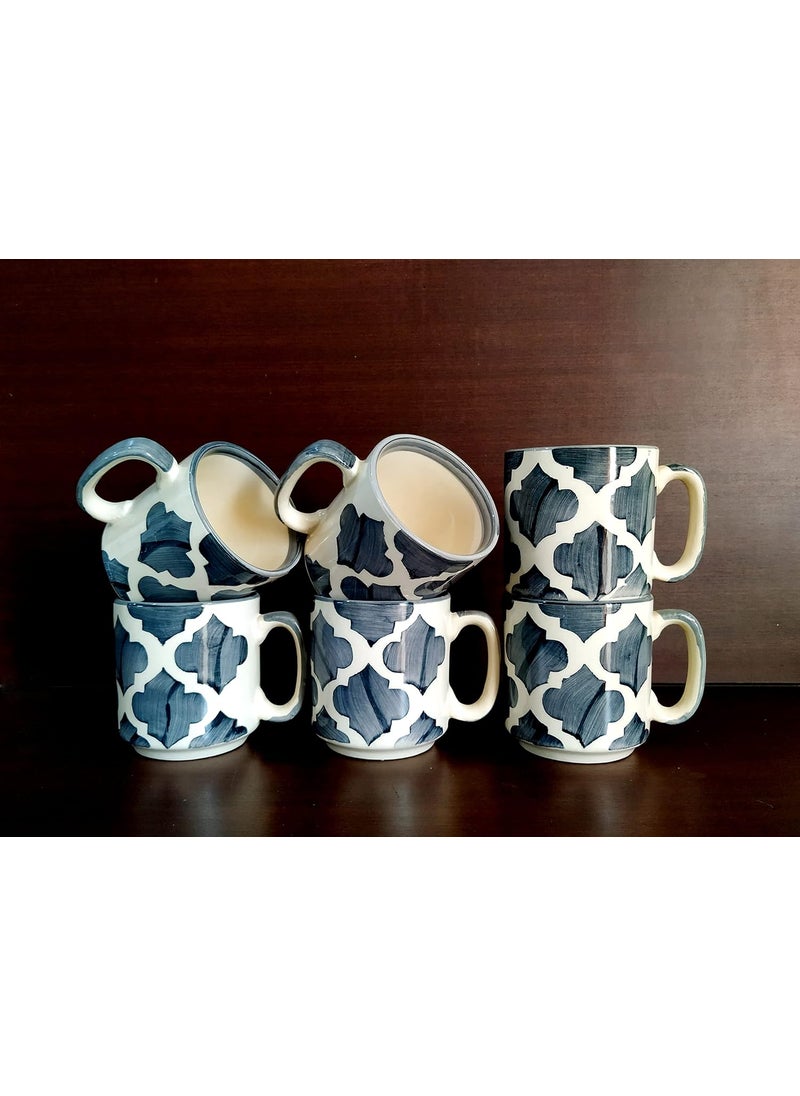 MOODY PANDA Large Handcrafted Cup Set of 6 Cup Set Set of 6 Cups Stoneware Tea Cups 200 ml Designer Cups Coffee Cups Grey