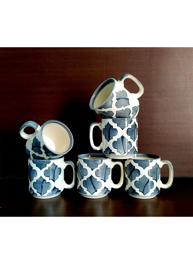 MOODY PANDA Large Handcrafted Cup Set of 6 Cup Set Set of 6 Cups Stoneware Tea Cups 200 ml Designer Cups Coffee Cups Grey