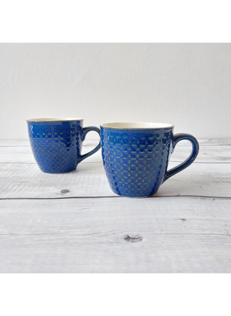 CHEENI MAATI Tea Coffee Cup Chai Mug Serving Set Print Ceramic Clay Solid Blue Microwave Dishwasher Safe Standard Size for Daily Use Gifted on Any Occasion Set of 6 150 ML Capacity