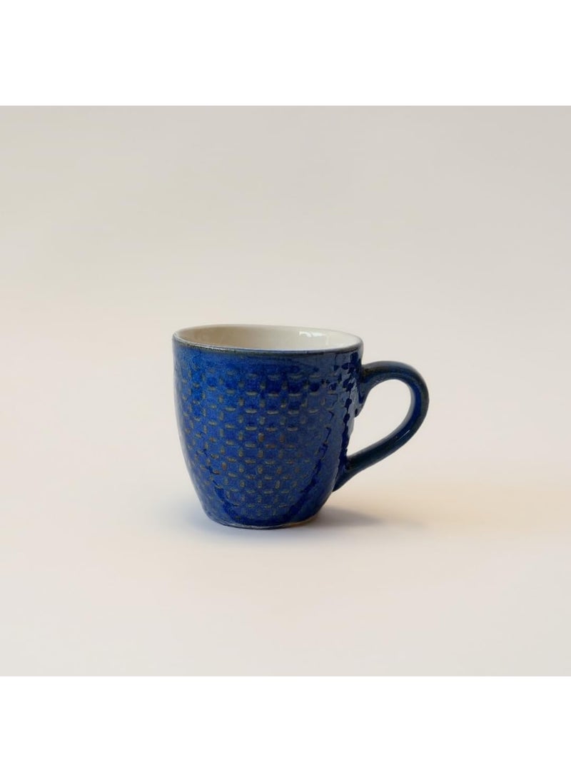 CHEENI MAATI Tea Coffee Cup Chai Mug Serving Set Print Ceramic Clay Solid Blue Microwave Dishwasher Safe Standard Size for Daily Use Gifted on Any Occasion Set of 6 150 ML Capacity