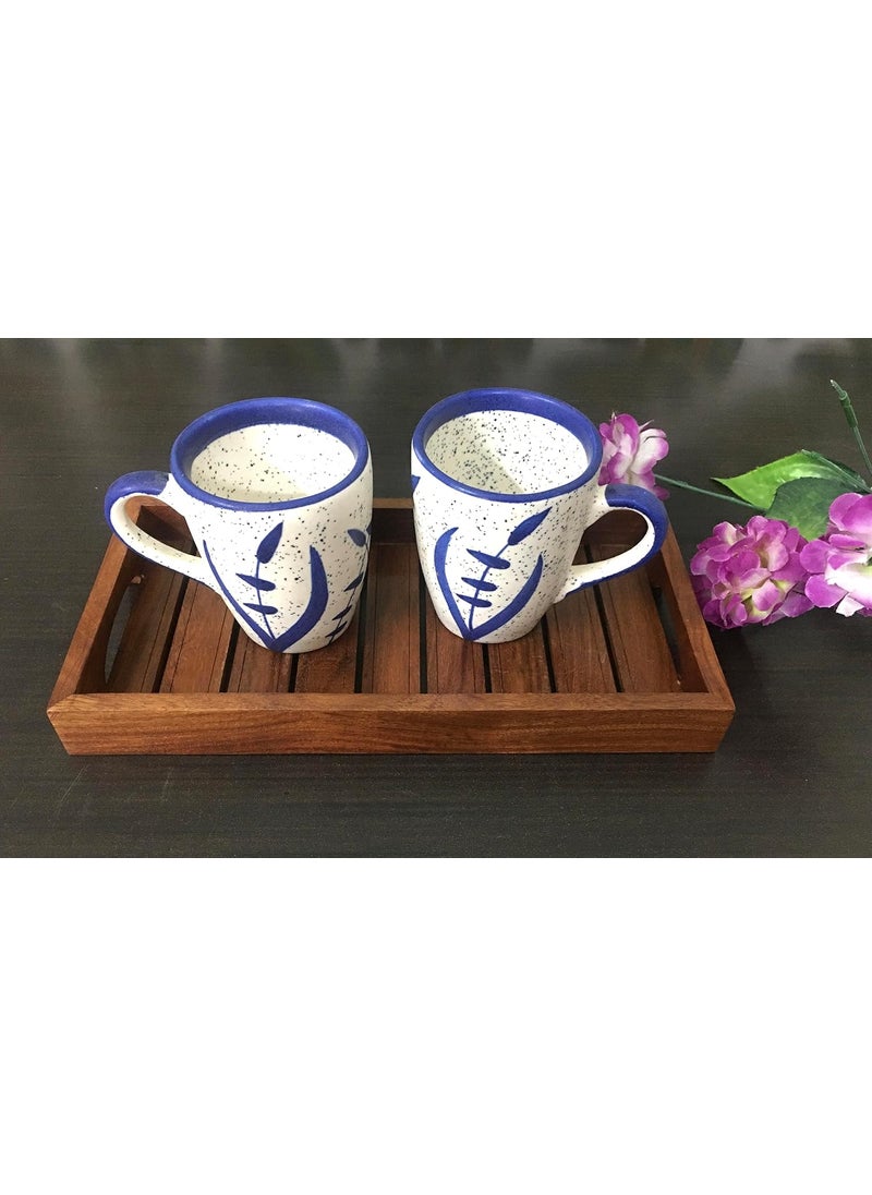 Master Piece Crafts Blue Leaf HandPainted Microwave Safe Designer Tea Coffee Mugs in CeramicCeramic Milk Coffee Mugs Set of 2 Beverage Chai Cups Set Dinkware Tableware