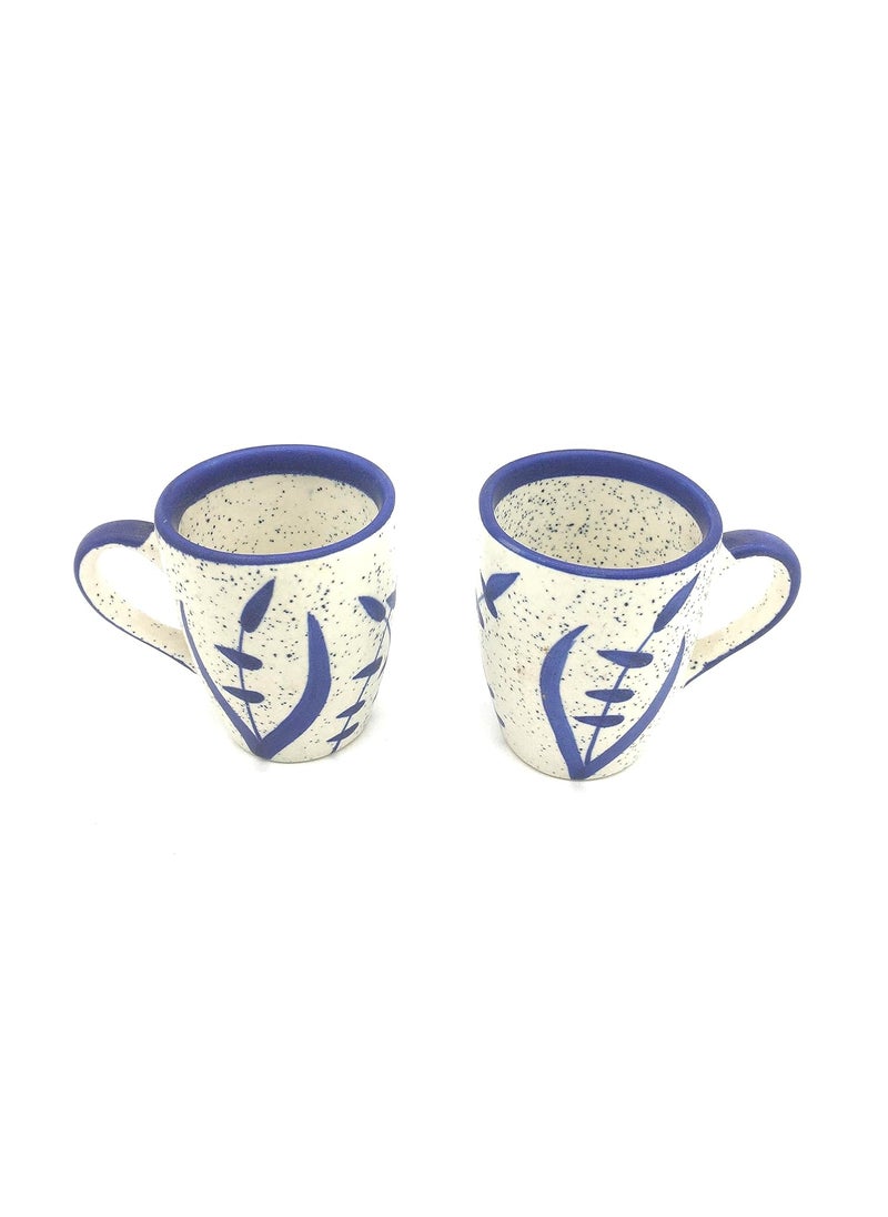Master Piece Crafts Blue Leaf HandPainted Microwave Safe Designer Tea Coffee Mugs in CeramicCeramic Milk Coffee Mugs Set of 2 Beverage Chai Cups Set Dinkware Tableware
