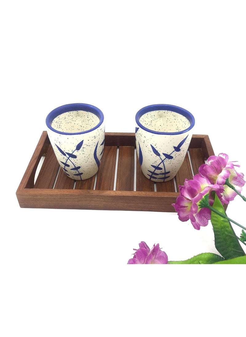Master Piece Crafts Blue Leaf HandPainted Microwave Safe Designer Tea Coffee Mugs in CeramicCeramic Milk Coffee Mugs Set of 2 Beverage Chai Cups Set Dinkware Tableware