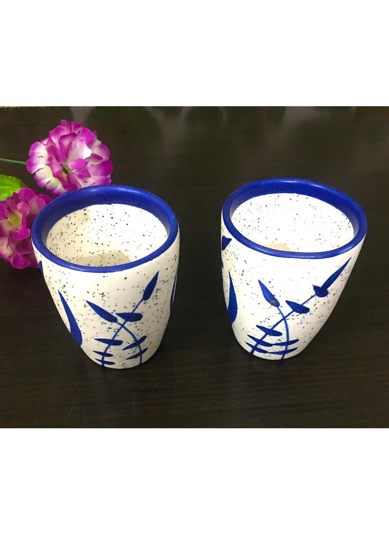 Master Piece Crafts Blue Leaf HandPainted Microwave Safe Designer Tea Coffee Mugs in CeramicCeramic Milk Coffee Mugs Set of 2 Beverage Chai Cups Set Dinkware Tableware