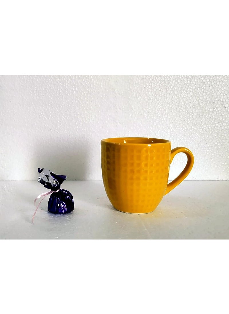 MOODY PANDA Large Cup Set of 6 Cups Set Set of 6 Cups Stoneware Tea Cups 175ml Designer Cups Coffee Cups Mustard Yellow