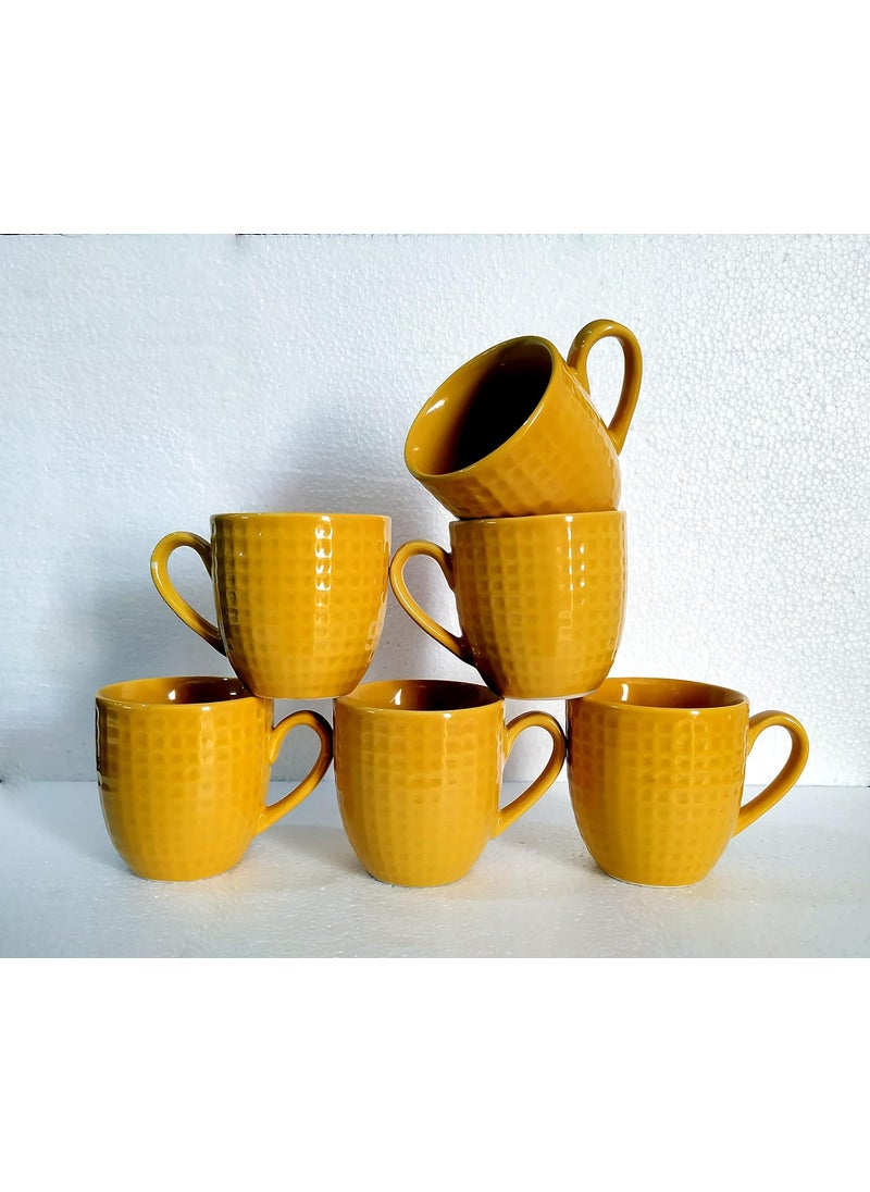 MOODY PANDA Large Cup Set of 6 Cups Set Set of 6 Cups Stoneware Tea Cups 175ml Designer Cups Coffee Cups Mustard Yellow
