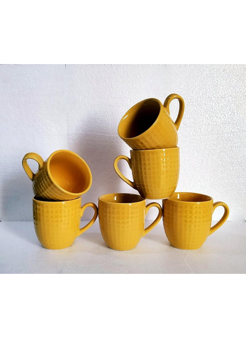 MOODY PANDA Large Cup Set of 6 Cups Set Set of 6 Cups Stoneware Tea Cups 175ml Designer Cups Coffee Cups Mustard Yellow