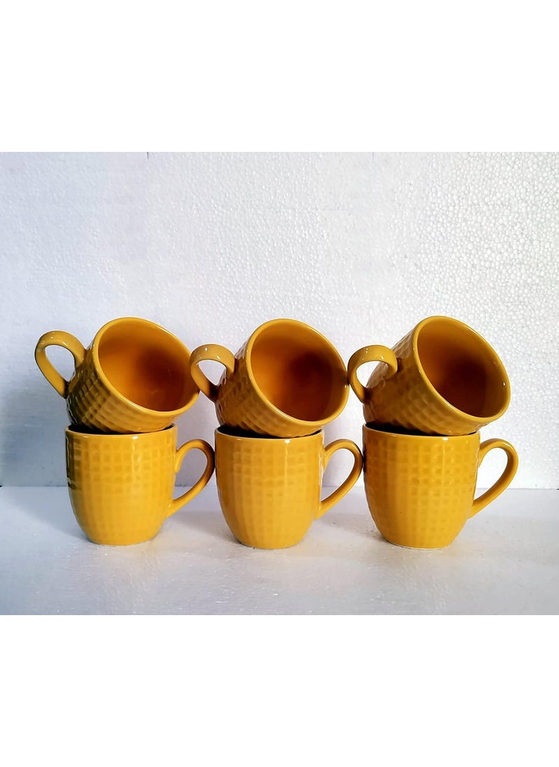 MOODY PANDA Large Cup Set of 6 Cups Set Set of 6 Cups Stoneware Tea Cups 175ml Designer Cups Coffee Cups Mustard Yellow