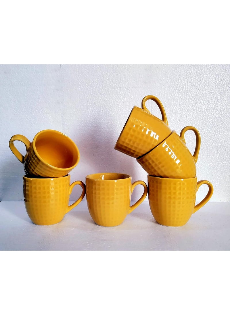 MOODY PANDA Large Cup Set of 6 Cups Set Set of 6 Cups Stoneware Tea Cups 175ml Designer Cups Coffee Cups Mustard Yellow