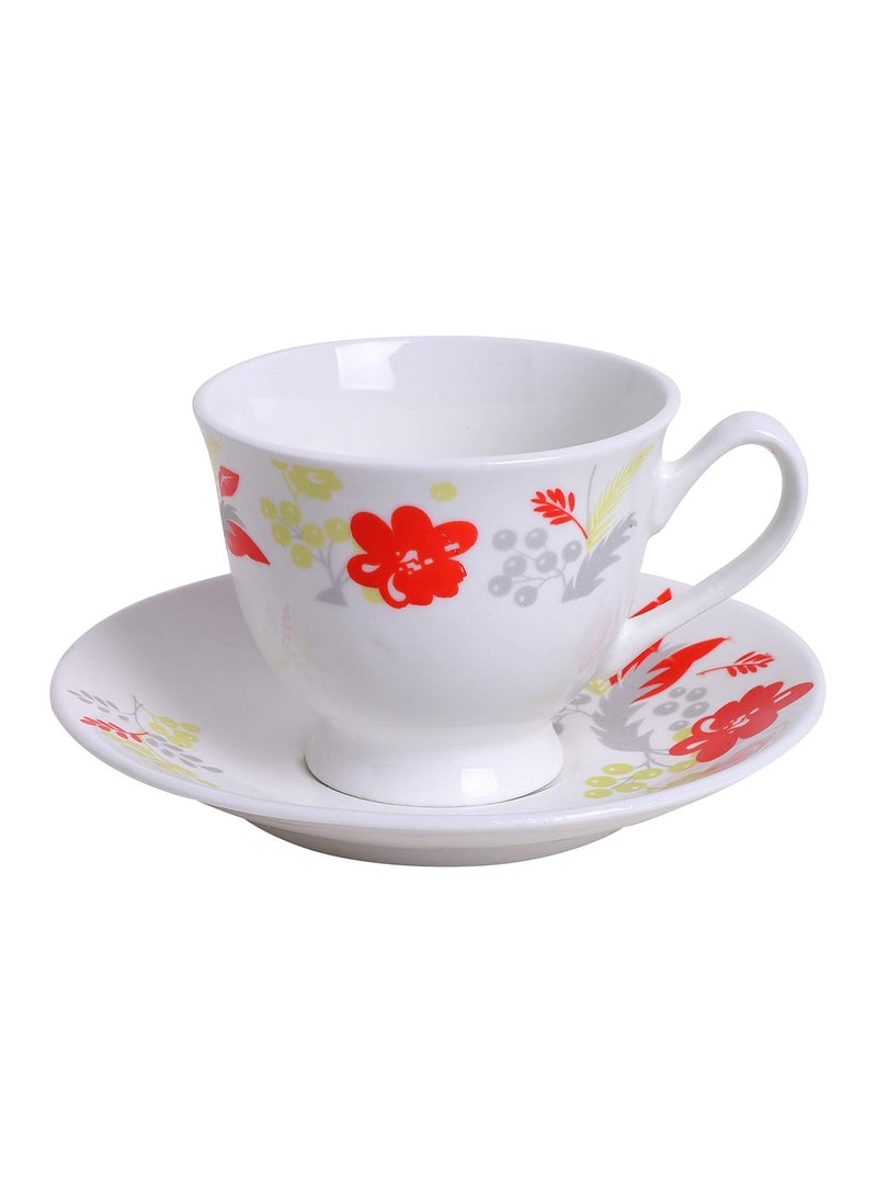 Kraftmania Ceramic Multicolor Tea Coffee Serving Cup and Saucer Set of 6 140 ml