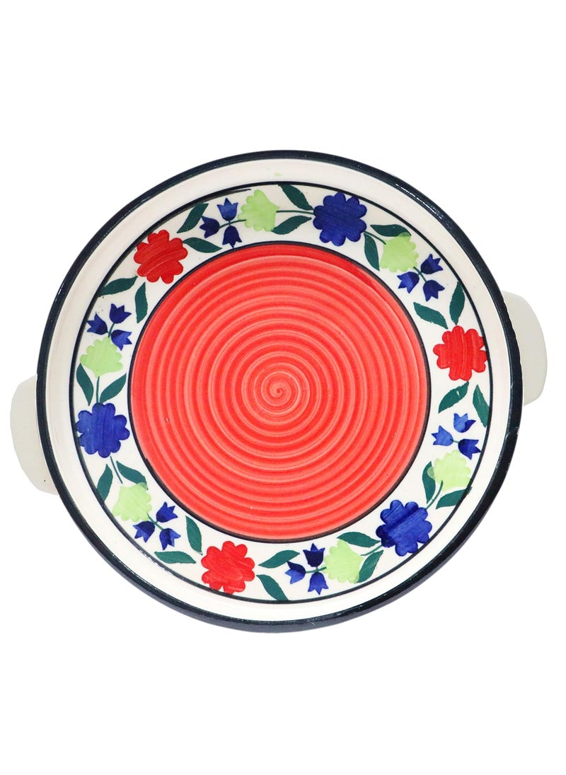 HS HINDUSTANI SAUDAGAR Microwave Safe Hand Made Painted Ceramic Tea Set With Kettle And 2 Cup Capacity Of 1500ml Red Colour
