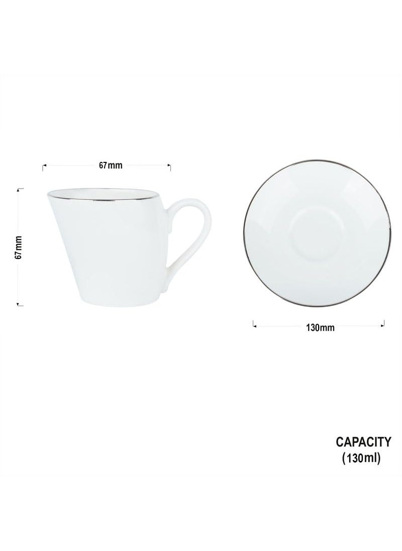 Dandy Lines Lara Platinum Band 50001 Cups and Saucers Tea Cup and Saucer Set Mugs and Saucer Set for Tea CoffeePack of 12