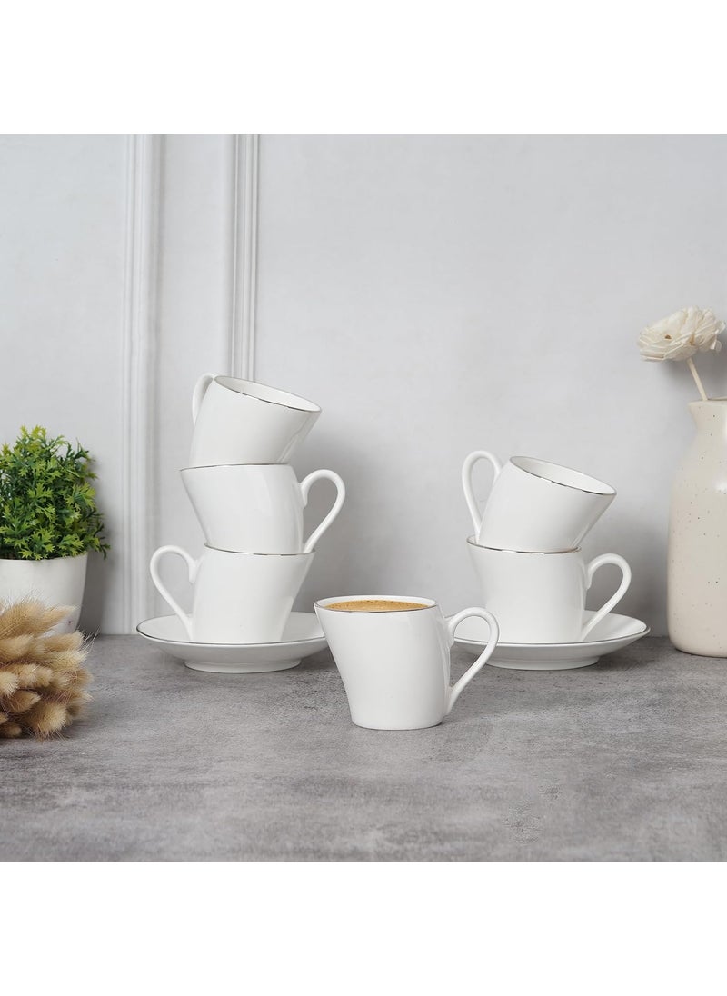 Dandy Lines Lara Platinum Band 50001 Cups and Saucers Tea Cup and Saucer Set Mugs and Saucer Set for Tea CoffeePack of 12