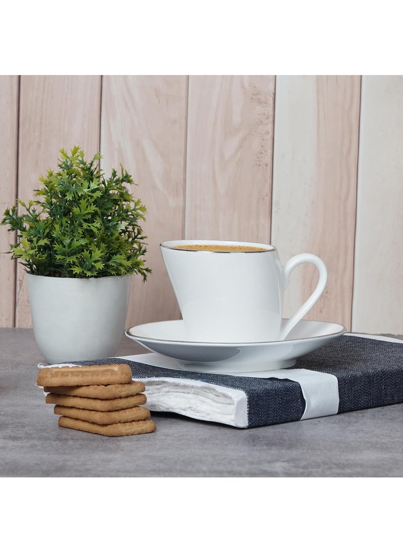 Dandy Lines Lara Platinum Band 50001 Cups and Saucers Tea Cup and Saucer Set Mugs and Saucer Set for Tea CoffeePack of 12