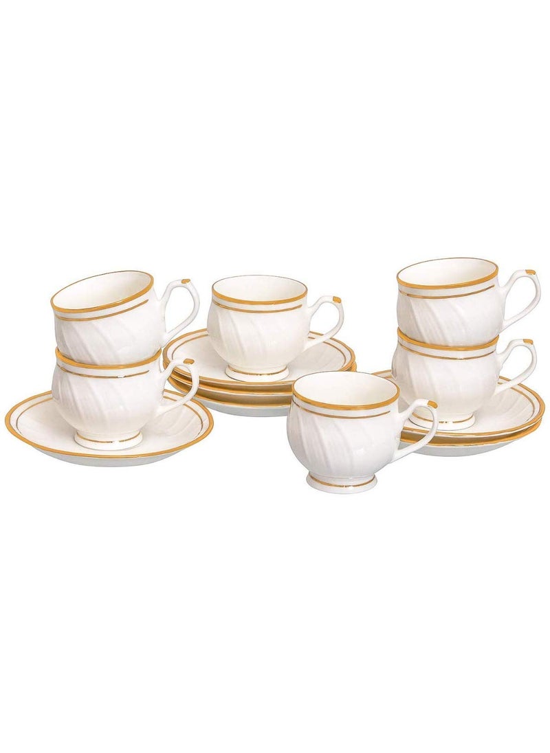 EEZRA Bone China Dinnerware White Tea Cups Mugs and Saucer180ml Set of 6 6 Cups 6 Saucer White