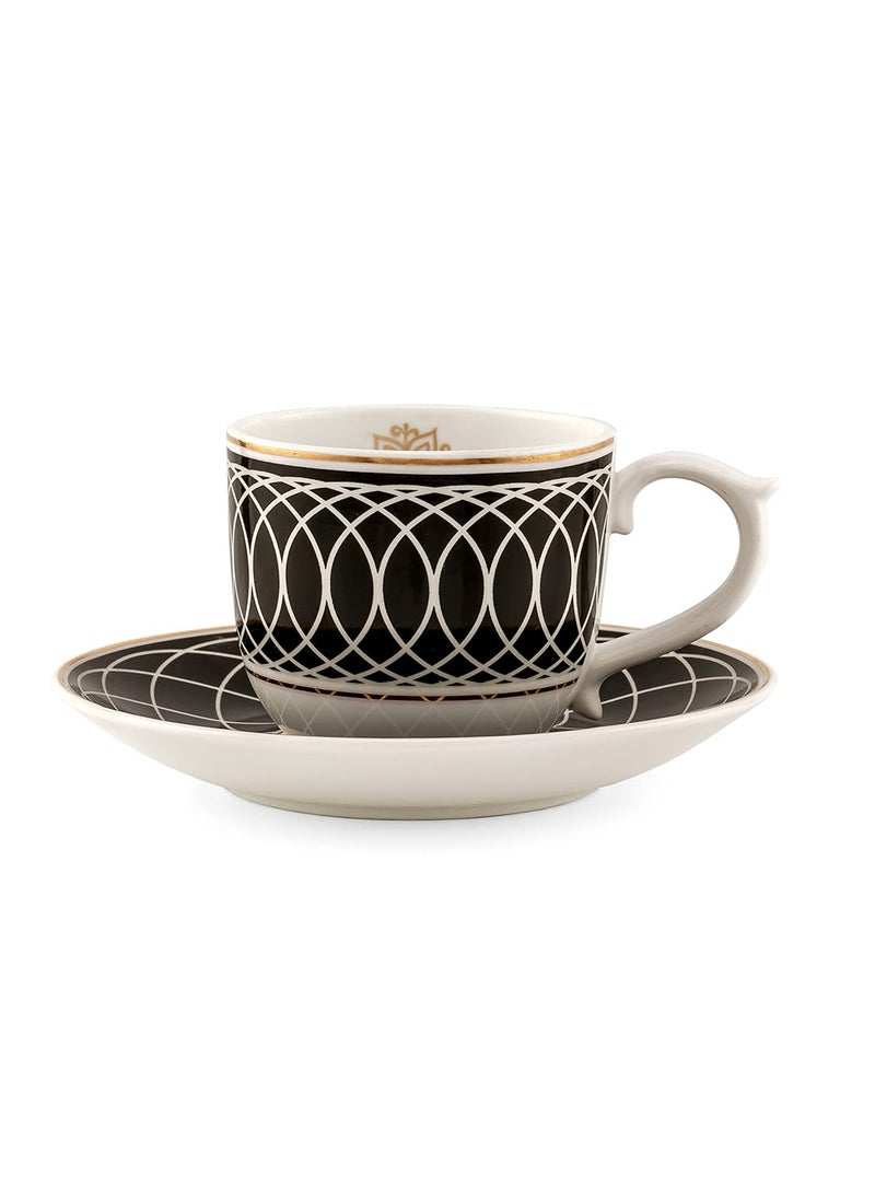 Clay Craft Fine Ceramic Maharani Cup Saucer Set for TeaCoffee of 12 6 Cups 6 Saucers 180 ml Each Black