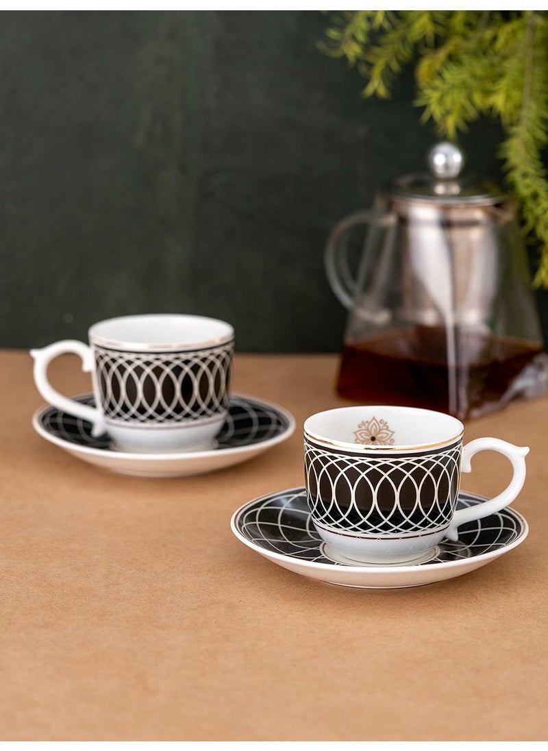 Clay Craft Fine Ceramic Maharani Cup Saucer Set for TeaCoffee of 12 6 Cups 6 Saucers 180 ml Each Black