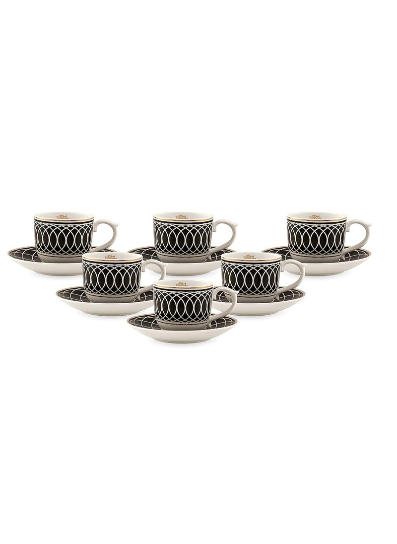 Clay Craft Fine Ceramic Maharani Cup Saucer Set for TeaCoffee of 12 6 Cups 6 Saucers 180 ml Each Black